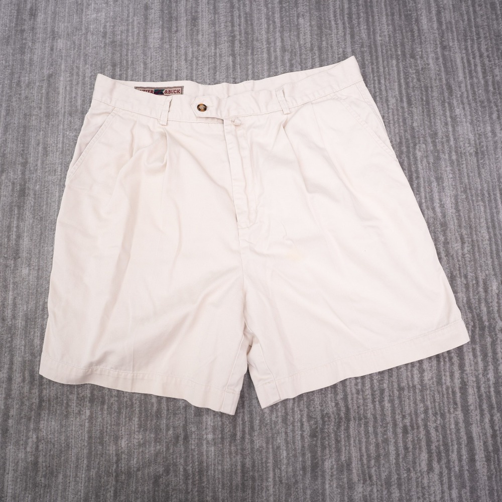 Cutter & Buck Pleated Shorts Mens 36 Beige Excellent Cotton Twill Golf Chino